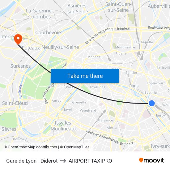 Gare de Lyon - Diderot to AIRPORT TAXIPRO map