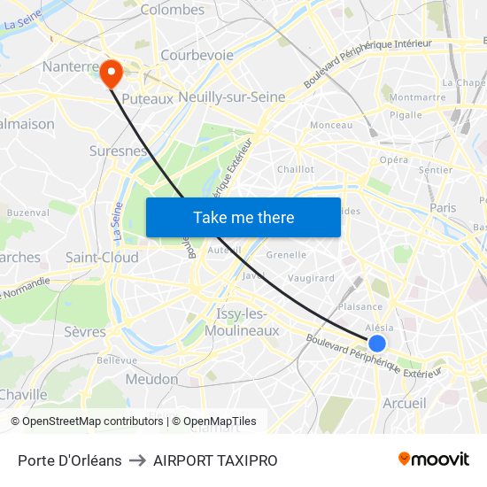 Porte D'Orléans to AIRPORT TAXIPRO map
