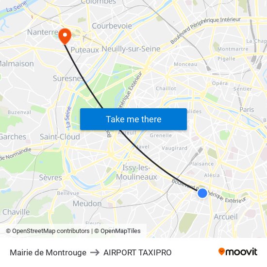 Mairie de Montrouge to AIRPORT TAXIPRO map