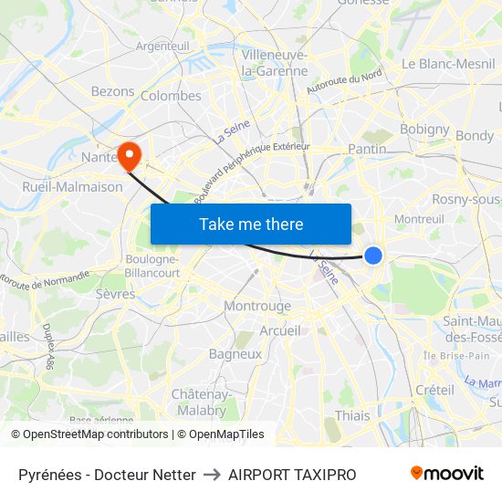 Pyrénées - Docteur Netter to AIRPORT TAXIPRO map