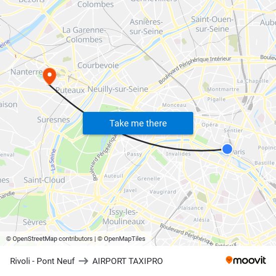 Rivoli - Pont Neuf to AIRPORT TAXIPRO map