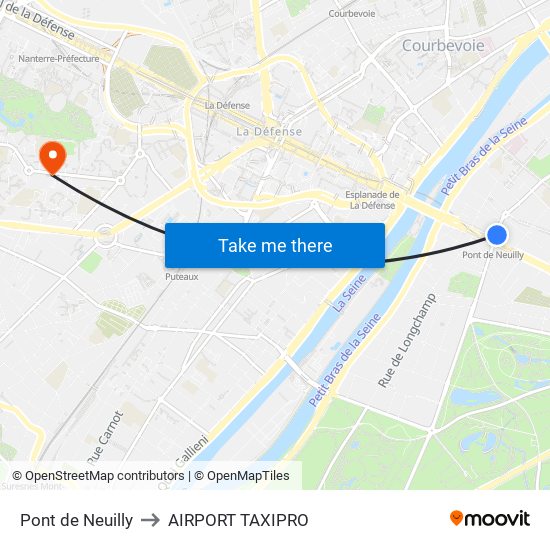 Pont de Neuilly to AIRPORT TAXIPRO map