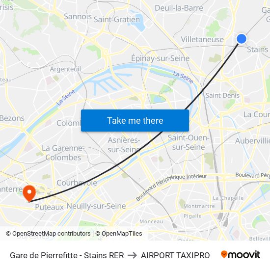 Gare de Pierrefitte - Stains RER to AIRPORT TAXIPRO map