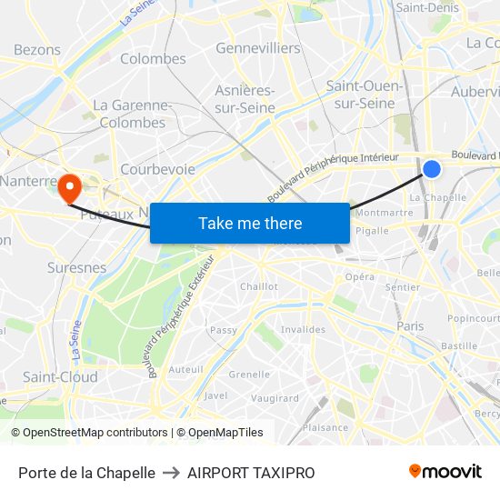 Porte de la Chapelle to AIRPORT TAXIPRO map