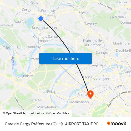Gare de Cergy Préfecture (C) to AIRPORT TAXIPRO map