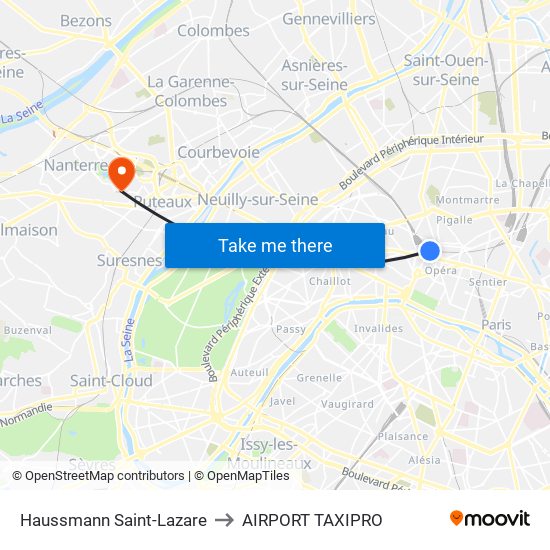 Haussmann Saint-Lazare to AIRPORT TAXIPRO map