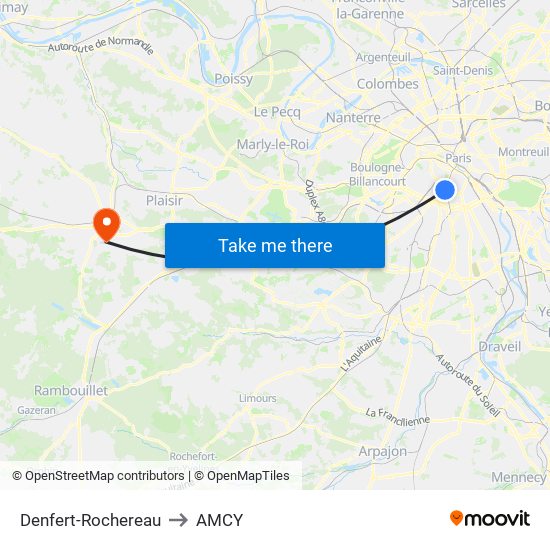 Denfert-Rochereau to AMCY map