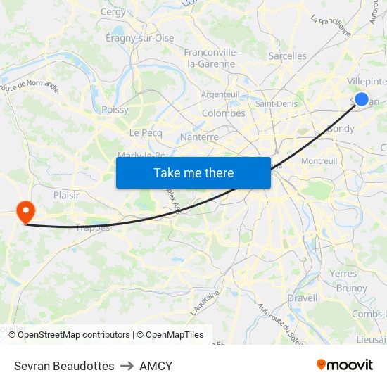 Sevran Beaudottes to AMCY map