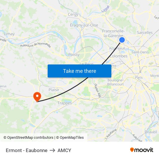 Ermont - Eaubonne to AMCY map