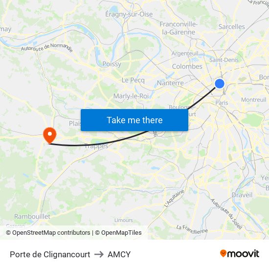 Porte de Clignancourt to AMCY map