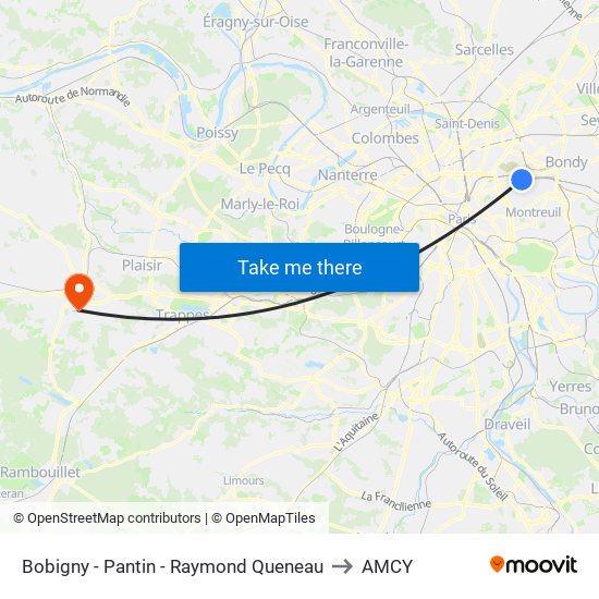 Bobigny - Pantin - Raymond Queneau to AMCY map