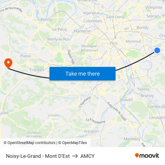 Noisy-Le-Grand - Mont D'Est to AMCY map