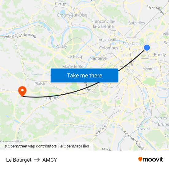 Le Bourget to AMCY map