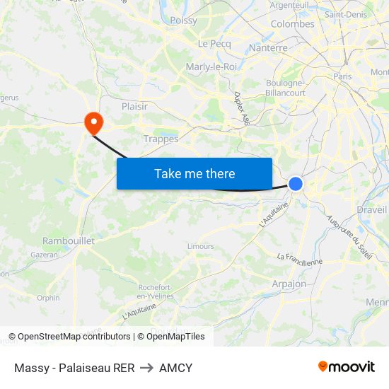 Massy - Palaiseau RER to AMCY map