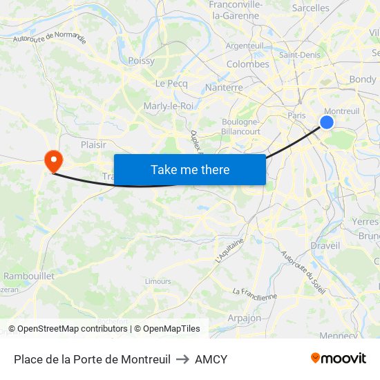 Place de la Porte de Montreuil to AMCY map