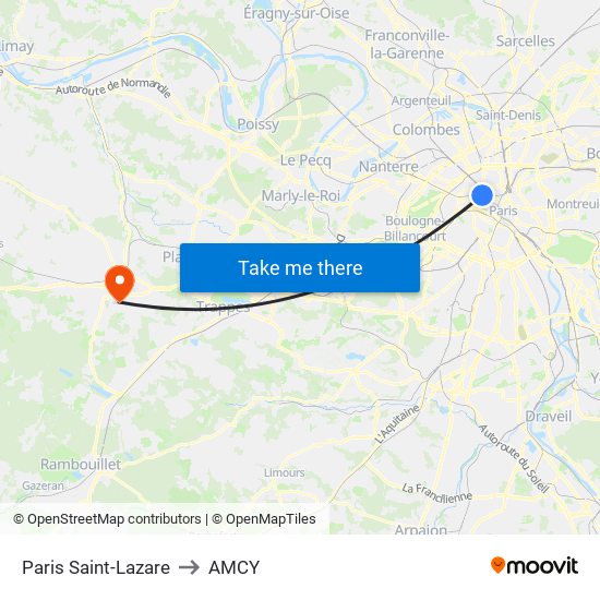 Paris Saint-Lazare to AMCY map