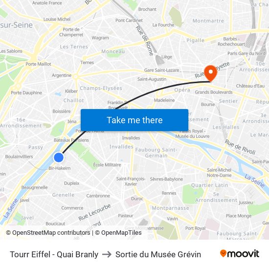 Tourr Eiffel - Quai Branly to Sortie du Musée Grévin map