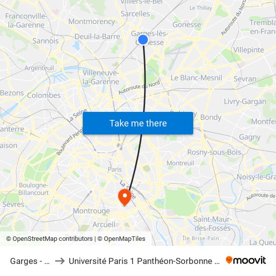 Garges - Sarcelles to Université Paris 1 Panthéon-Sorbonne Centre Pierre Mendès-France map