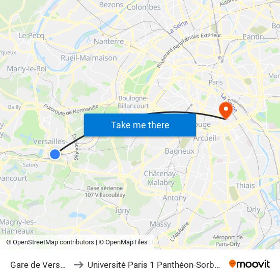 Gare de Versailles - Chantiers to Université Paris 1 Panthéon-Sorbonne Centre Pierre Mendès-France map