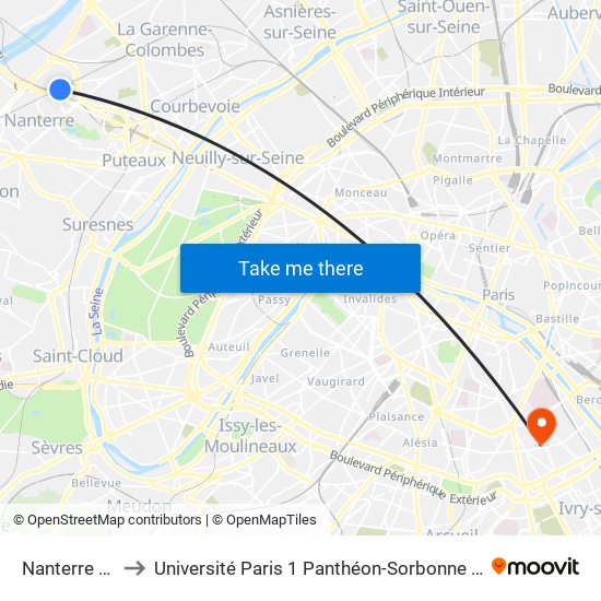 Nanterre Université to Université Paris 1 Panthéon-Sorbonne Centre Pierre Mendès-France map
