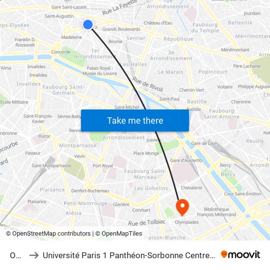 Opéra to Université Paris 1 Panthéon-Sorbonne Centre Pierre Mendès-France map