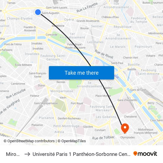 Miromesnil to Université Paris 1 Panthéon-Sorbonne Centre Pierre Mendès-France map