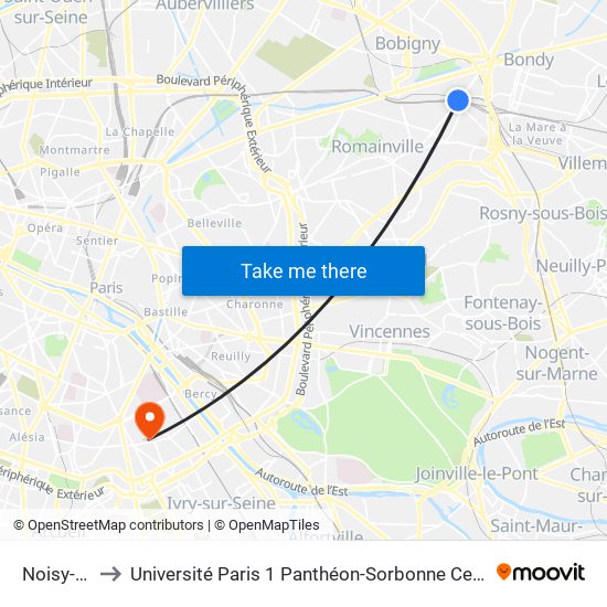 Noisy-Le-Sec to Université Paris 1 Panthéon-Sorbonne Centre Pierre Mendès-France map
