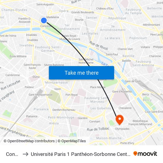 Concorde to Université Paris 1 Panthéon-Sorbonne Centre Pierre Mendès-France map