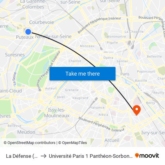 La Défense (Calder - Miro) to Université Paris 1 Panthéon-Sorbonne Centre Pierre Mendès-France map