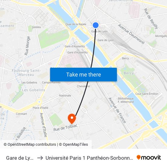 Gare de Lyon - Diderot to Université Paris 1 Panthéon-Sorbonne Centre Pierre Mendès-France map