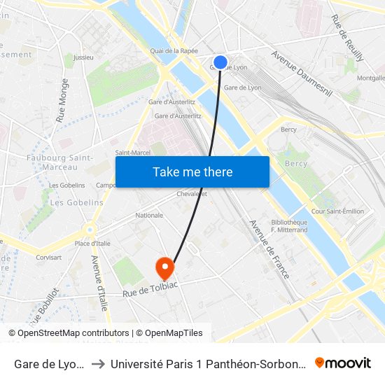 Gare de Lyon - Van Gogh to Université Paris 1 Panthéon-Sorbonne Centre Pierre Mendès-France map