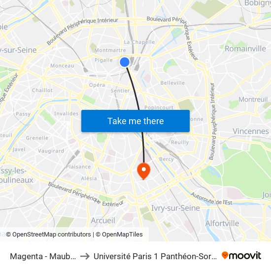 Magenta - Maubeuge - Gare du Nord to Université Paris 1 Panthéon-Sorbonne Centre Pierre Mendès-France map