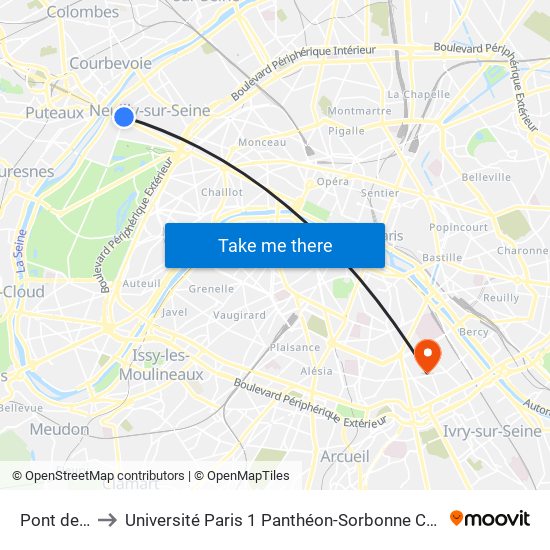 Pont de Neuilly to Université Paris 1 Panthéon-Sorbonne Centre Pierre Mendès-France map