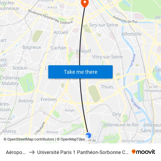 Aéroport Orly 4 to Université Paris 1 Panthéon-Sorbonne Centre Pierre Mendès-France map