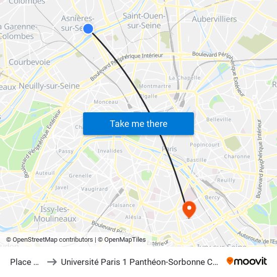 Place Voltaire to Université Paris 1 Panthéon-Sorbonne Centre Pierre Mendès-France map