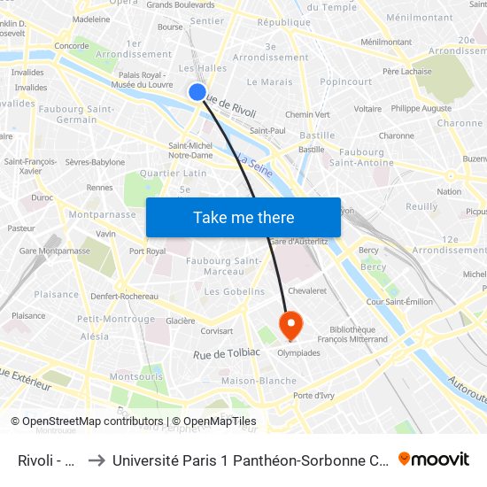 Rivoli - Châtelet to Université Paris 1 Panthéon-Sorbonne Centre Pierre Mendès-France map