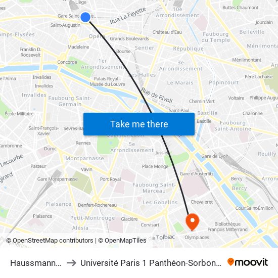 Haussmann Saint-Lazare to Université Paris 1 Panthéon-Sorbonne Centre Pierre Mendès-France map