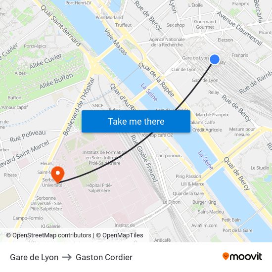 Gare de Lyon to Gaston Cordier map