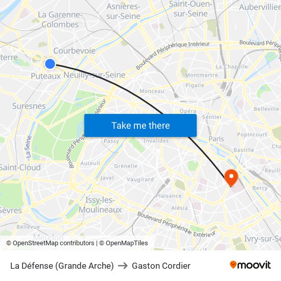 La Défense (Grande Arche) to Gaston Cordier map