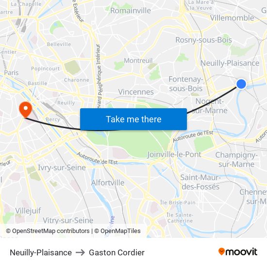 Neuilly-Plaisance to Gaston Cordier map