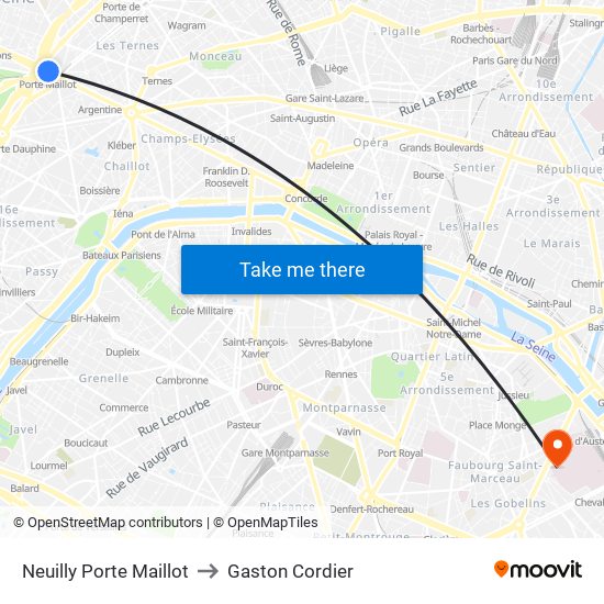 Neuilly Porte Maillot to Gaston Cordier map