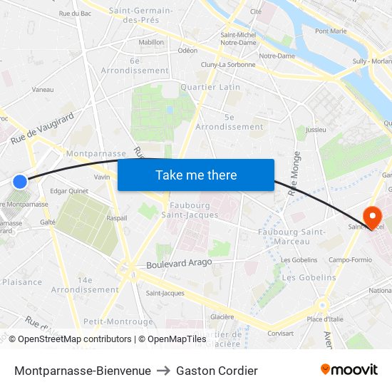 Montparnasse-Bienvenue to Gaston Cordier map