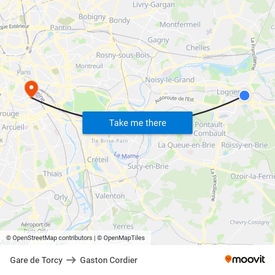 Gare de Torcy to Gaston Cordier map