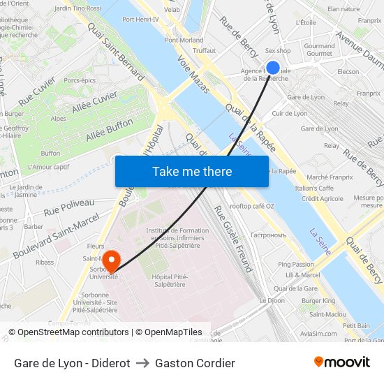 Gare de Lyon - Diderot to Gaston Cordier map