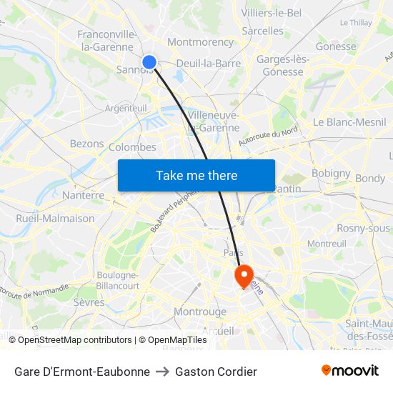 Gare D'Ermont-Eaubonne to Gaston Cordier map