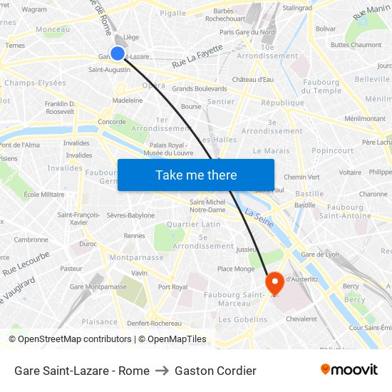 Gare Saint-Lazare - Rome to Gaston Cordier map