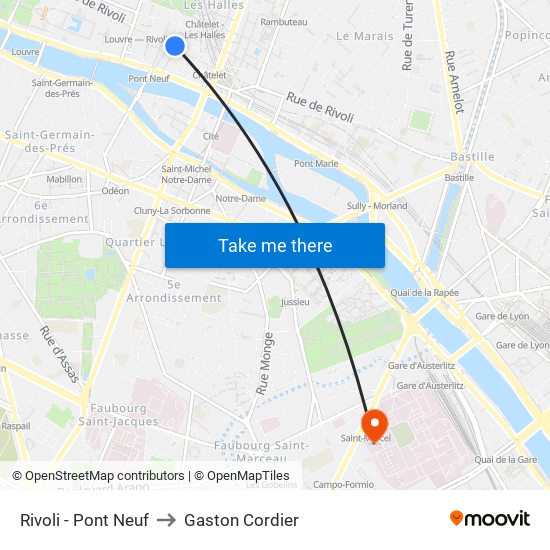 Rivoli - Pont Neuf to Gaston Cordier map