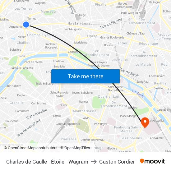 Charles de Gaulle - Étoile - Wagram to Gaston Cordier map