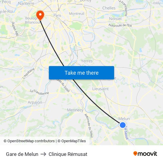 Gare de Melun to Clinique Rémusat map