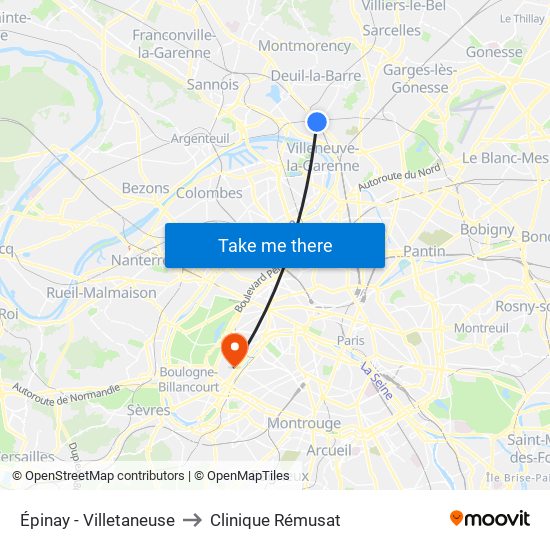 Épinay - Villetaneuse to Clinique Rémusat map